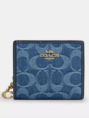 🔥COACH Snap Wallet In Signature Denim With Leather, Gold Hardware. New, W/Tags